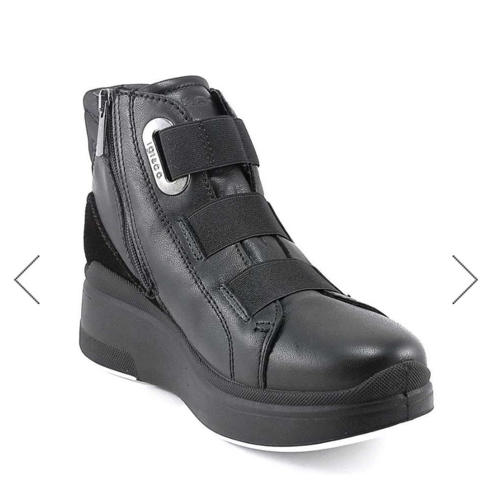 IGI&CO DONNA ITALIAN BLACK LEATHER WEDGE SNEAKER ANKLE BOOT ZIP UP EU 38